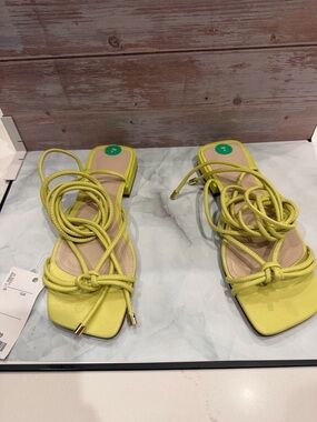 Ted Baker Yellow Lace-Up Square Toe Block Heels